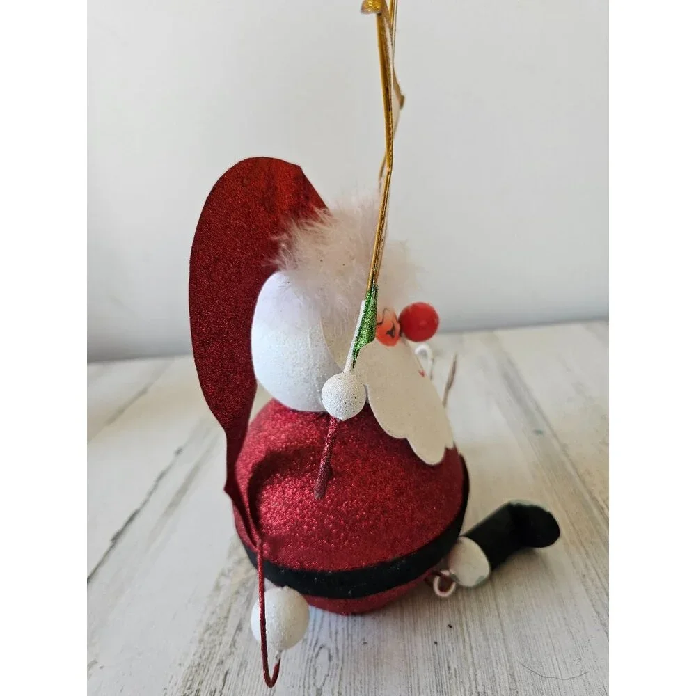 Pier 1 glitter Santa star metal vintage retired rare red gold Xmas decor centerp